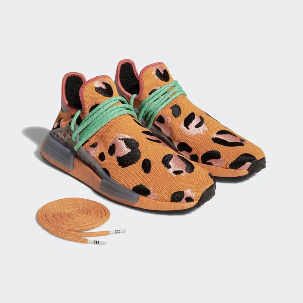 adidas Orange Leopard Print Athletic Shoes with Mint Laces | Pharrell Williams